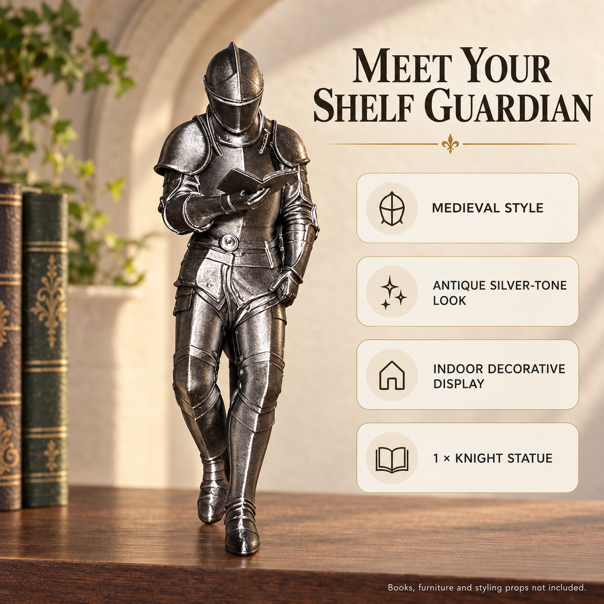 ⚔️ Medieval Reading Knight Statue – Dark Fantasy Bookshelf Guardian Decor
