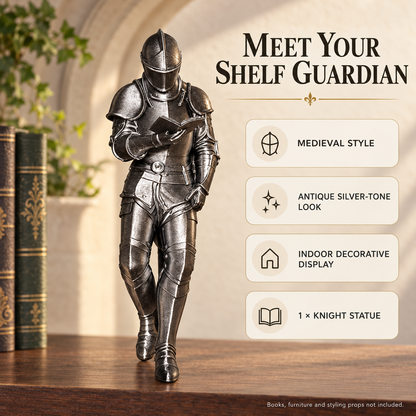 ⚔️ Medieval Reading Knight Statue – Dark Fantasy Bookshelf Guardian Decor