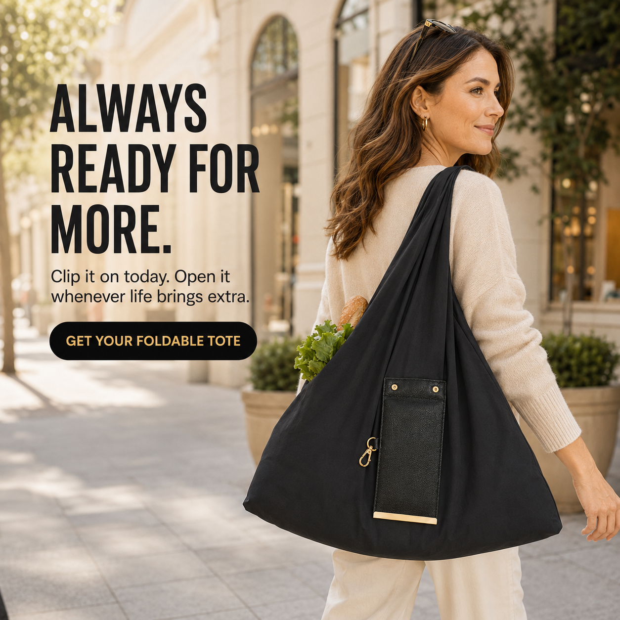 👜 Foldable Shopping Tote Bag with Clip-On Storage Case