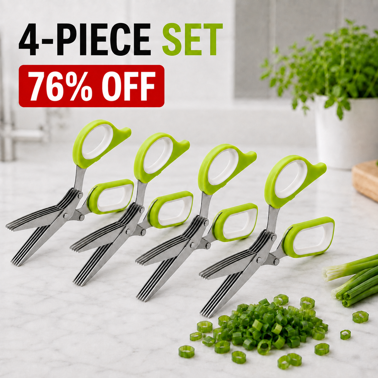 🌿 5-Blade Stainless Steel Herb Scissors – Slice Green Onions, Parsley & Cilantro Faster ✨ 50% OFF