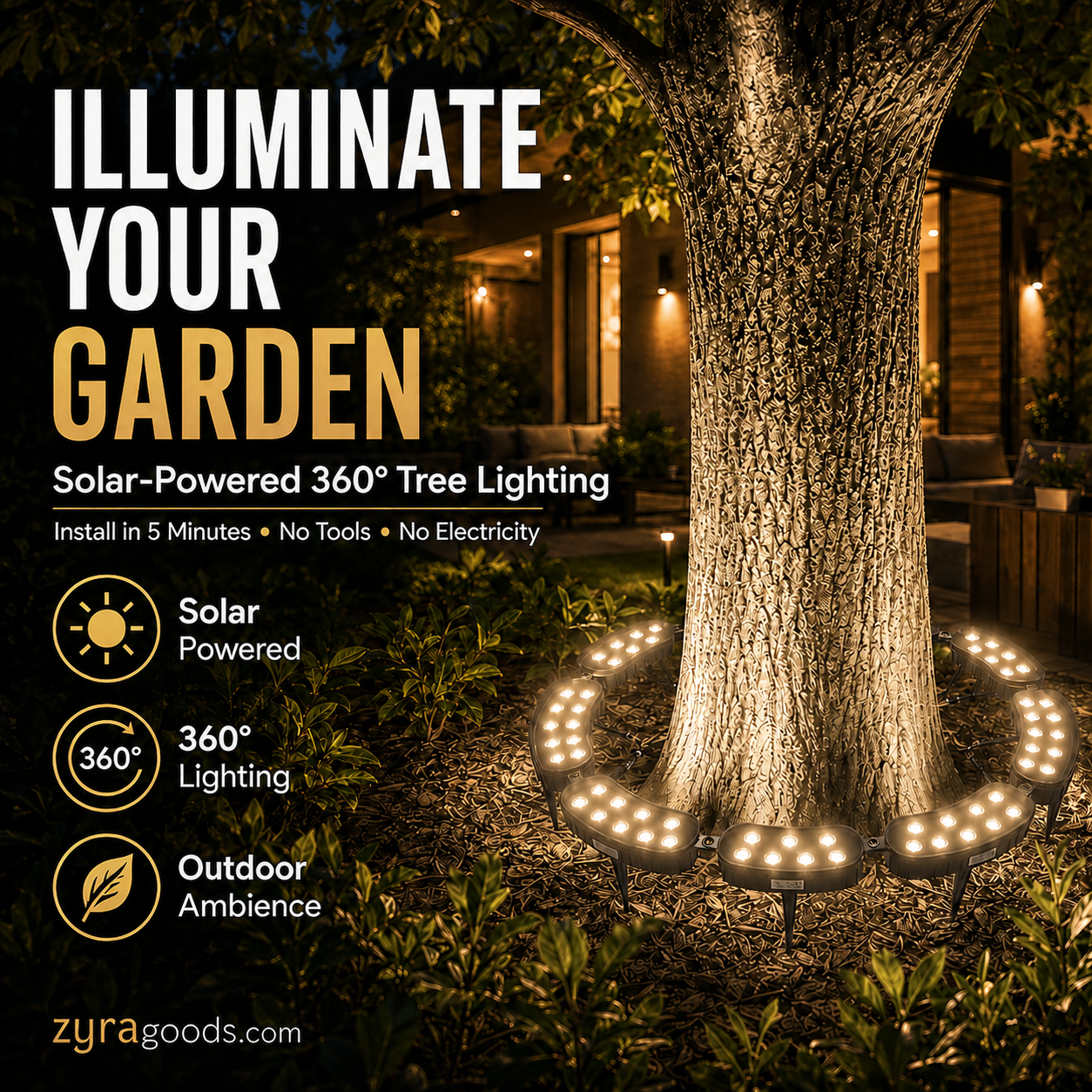 🌳💡 Ring-Shaped Solar Tree Lights – Weatherproof Outdoor Spotlights Ideal for Trees, Pillars, and Gardens