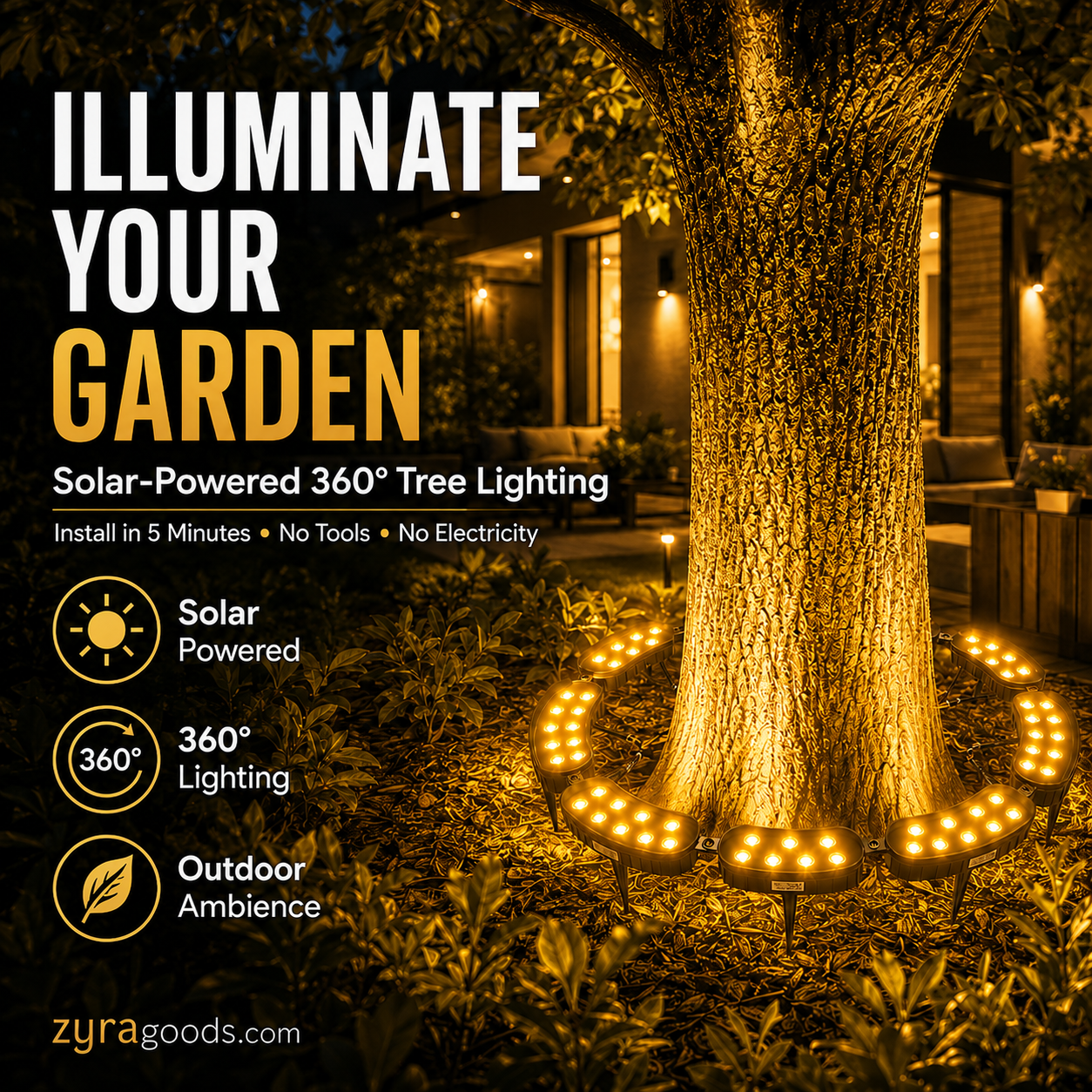 🌳💡 Ring-Shaped Solar Tree Lights – Weatherproof Outdoor Spotlights Ideal for Trees, Pillars, and Gardens