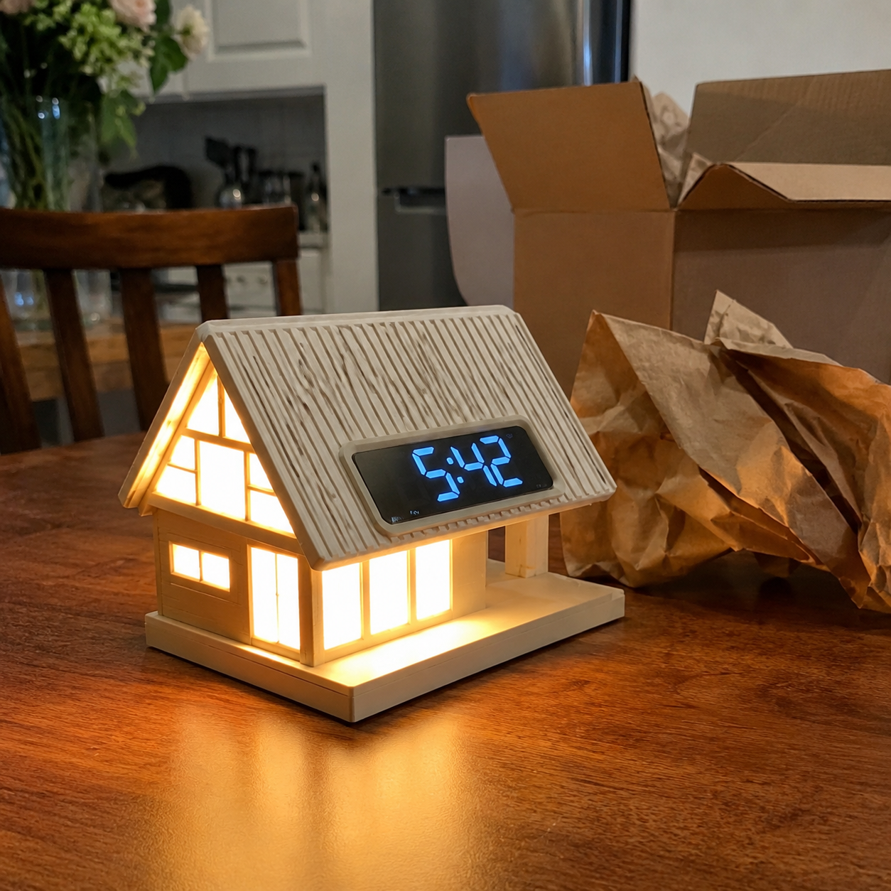 🏡✨ Cozy Cabin 4-in-1 Bedside Station – Alarm Clock, Night Light, White Noise & Wireless Charger
