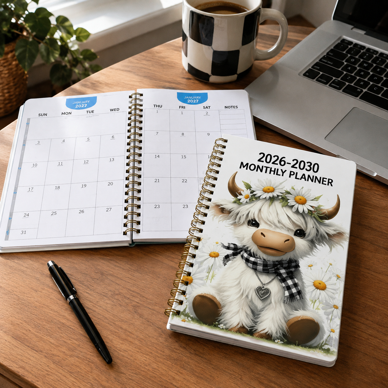 🐮 2026–2030 Highland Cow Monthly Planner – 5-Year Calendar