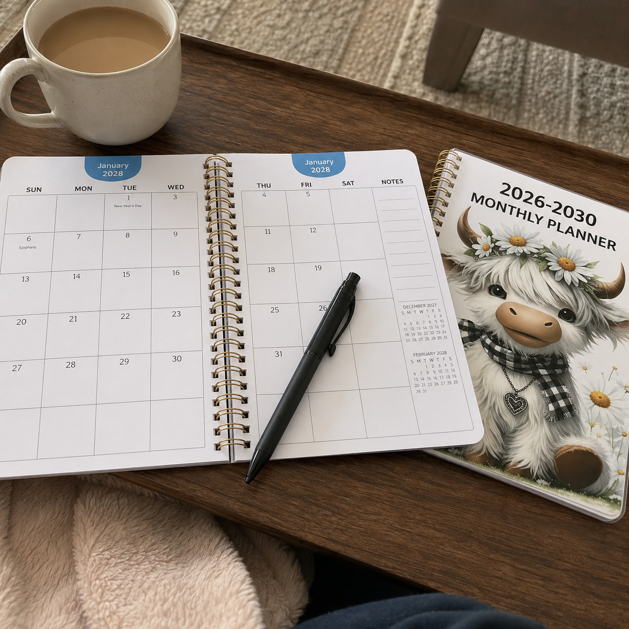 🐮 2026–2030 Highland Cow Monthly Planner – 5-Year Calendar