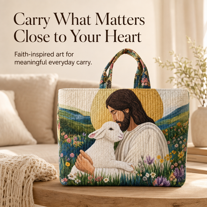 ✝️ Faith-Inspired Quilted Tote Bag – Meaningful Christian Art Carryall