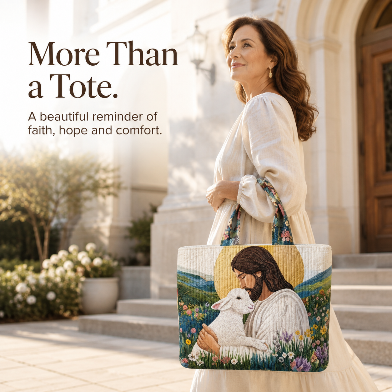 ✝️ Faith-Inspired Quilted Tote Bag – Meaningful Christian Art Carryall
