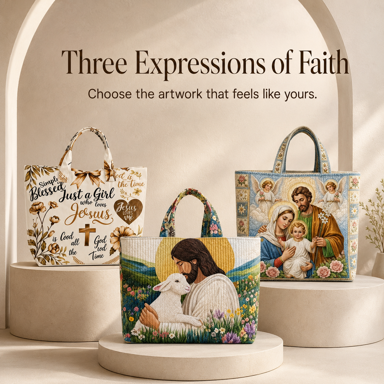 ✝️ Faith-Inspired Quilted Tote Bag – Meaningful Christian Art Carryall