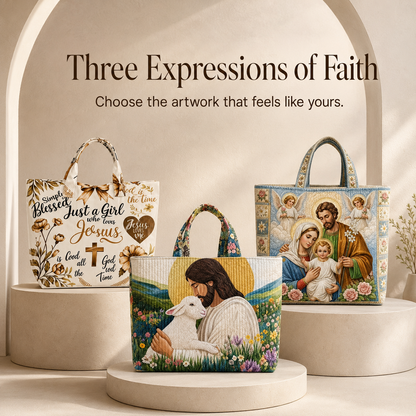 ✝️ Faith-Inspired Quilted Tote Bag – Meaningful Christian Art Carryall