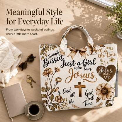 ✝️ Faith-Inspired Quilted Tote Bag – Meaningful Christian Art Carryall