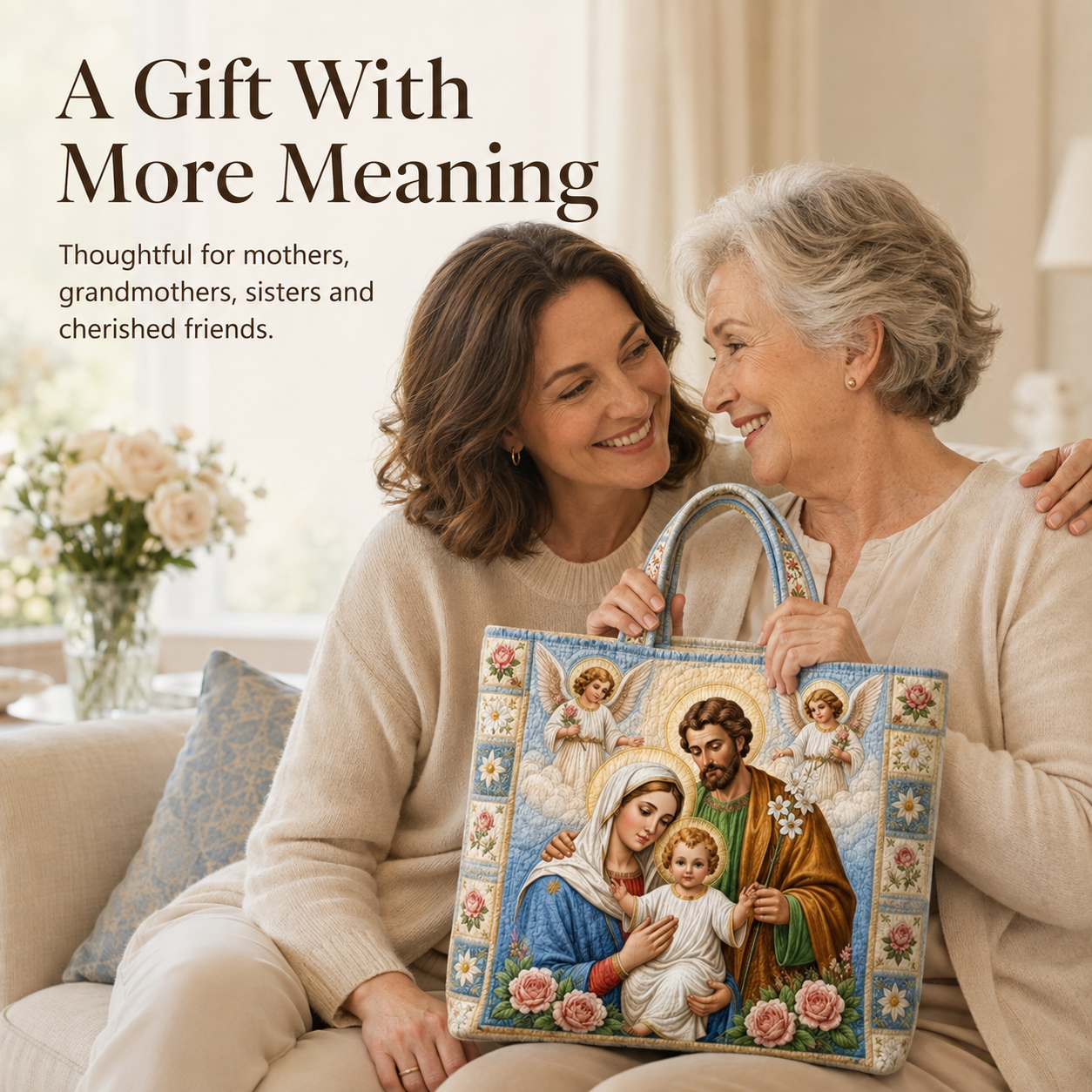 ✝️ Faith-Inspired Quilted Tote Bag – Meaningful Christian Art Carryall
