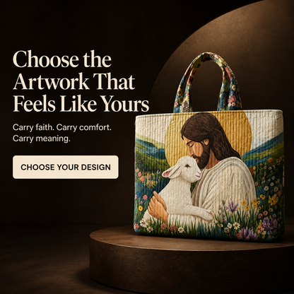 ✝️ Faith-Inspired Quilted Tote Bag – Meaningful Christian Art Carryall