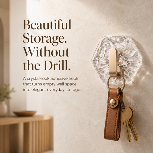 Glacier Ripple No-Drill Adhesive Hooks – Crystal-Look Decorative Wall Storage