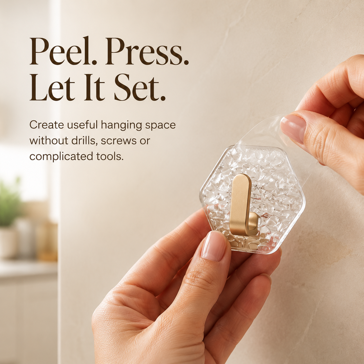 Glacier Ripple No-Drill Adhesive Hooks – Crystal-Look Decorative Wall Storage