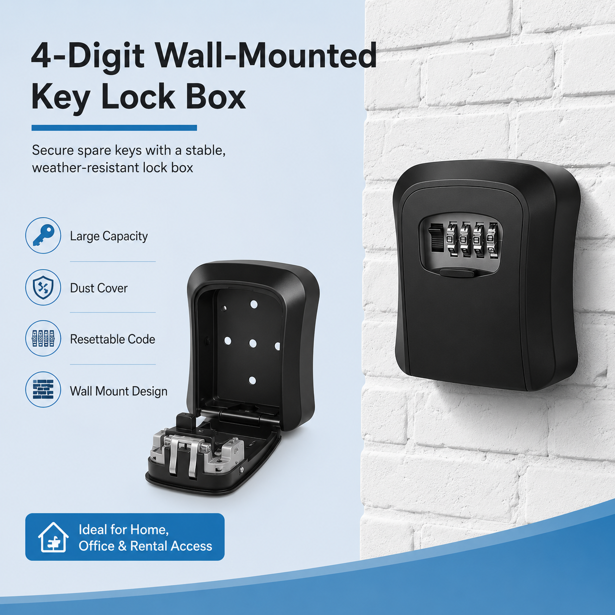 🔐Never Get Locked Out Again! | 4-Digit Wall-Mounted Key Lock Box 🛡️
