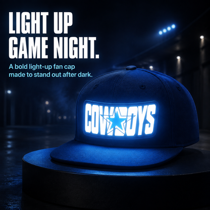 Light-Up Game Day Fan Cap – Glow Logo Flat-Brim Hat