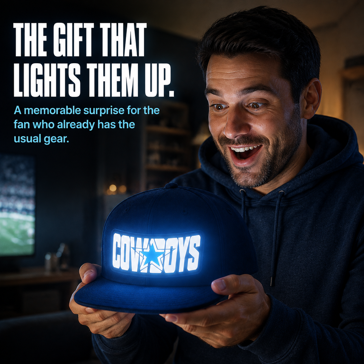 Light-Up Game Day Fan Cap – Glow Logo Flat-Brim Hat