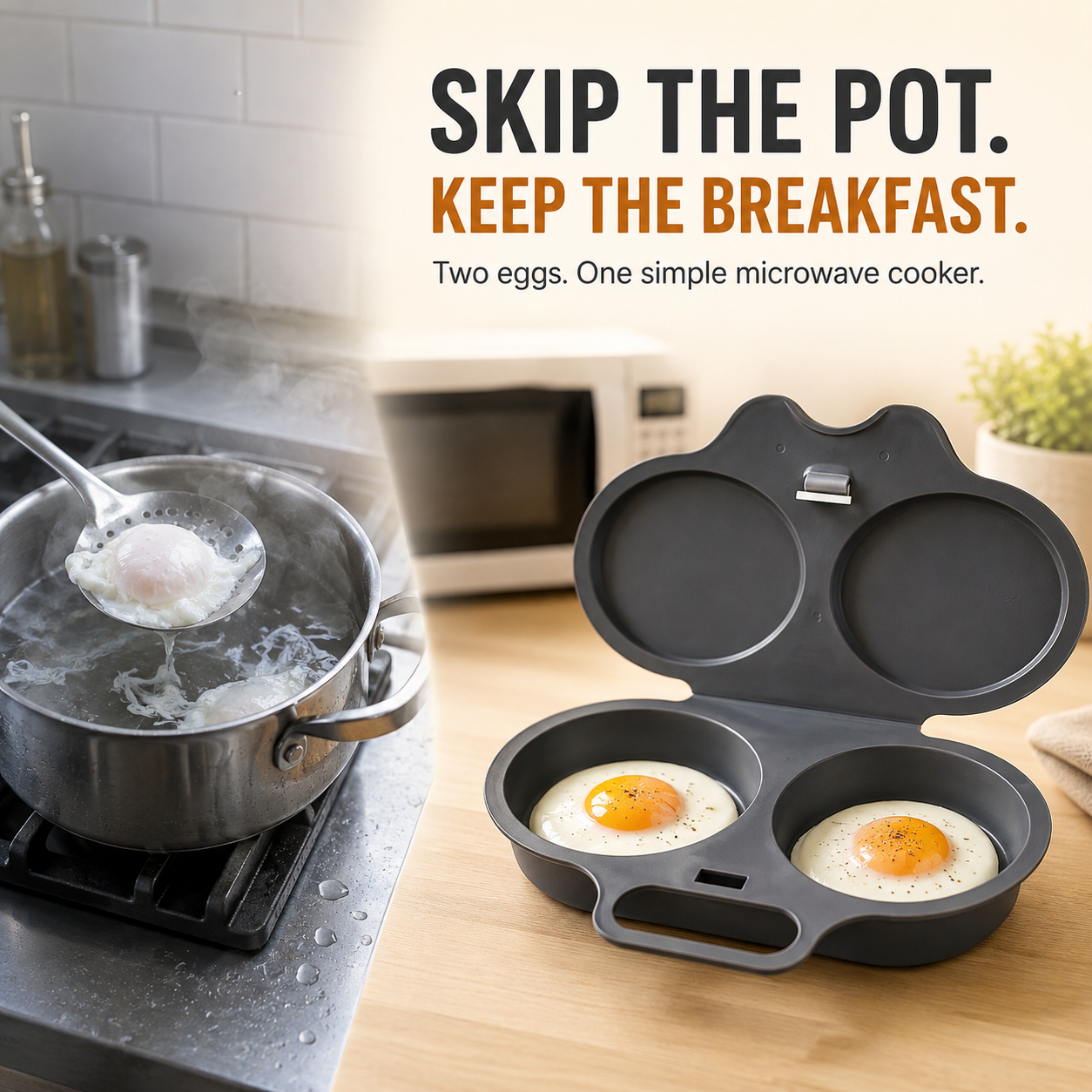 🍳 2-Egg Microwave Poacher – Easy Dual-Cavity Breakfast Cooker