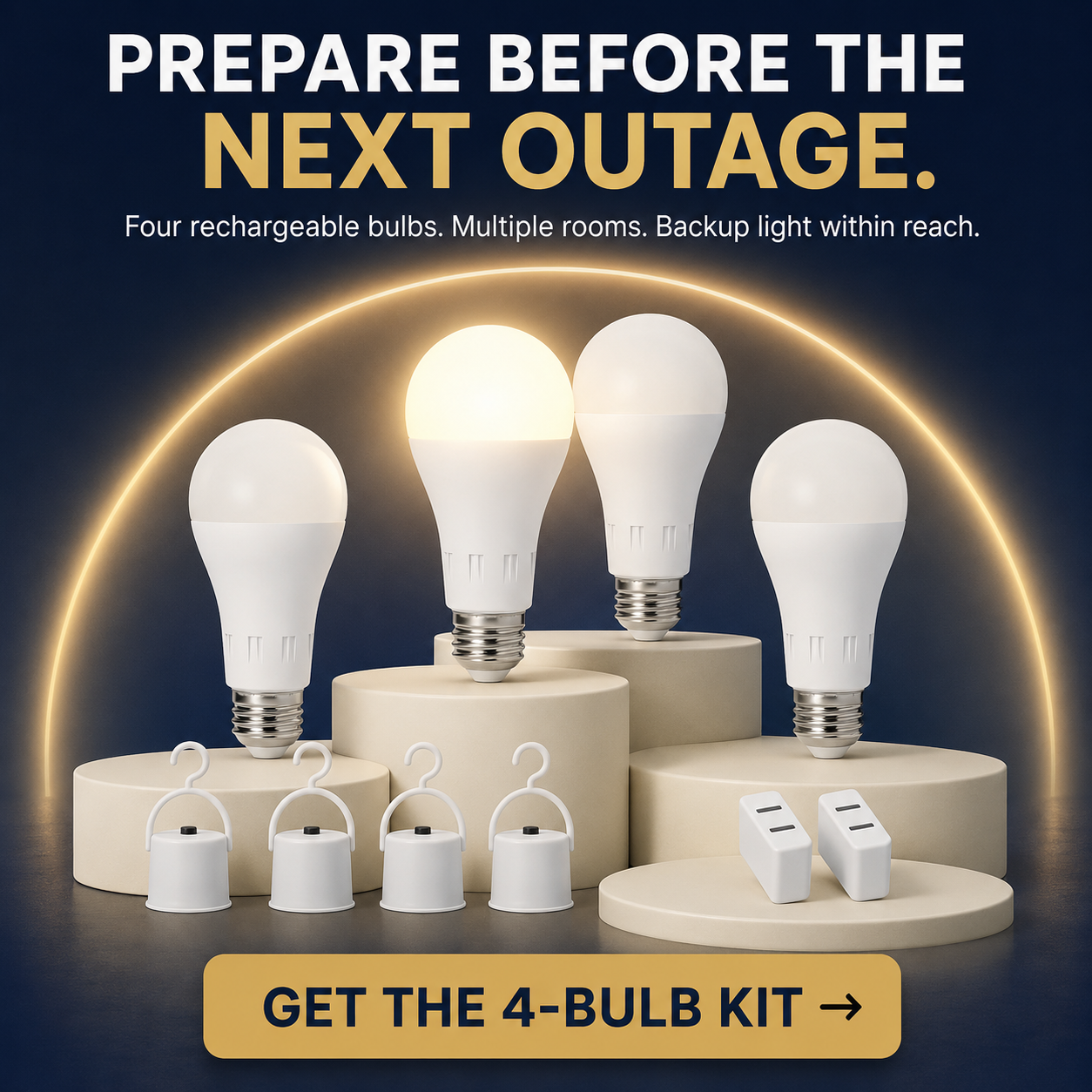 4-Pack Rechargeable Emergency LED Bulbs – Stay Ready for Power Outages 💡