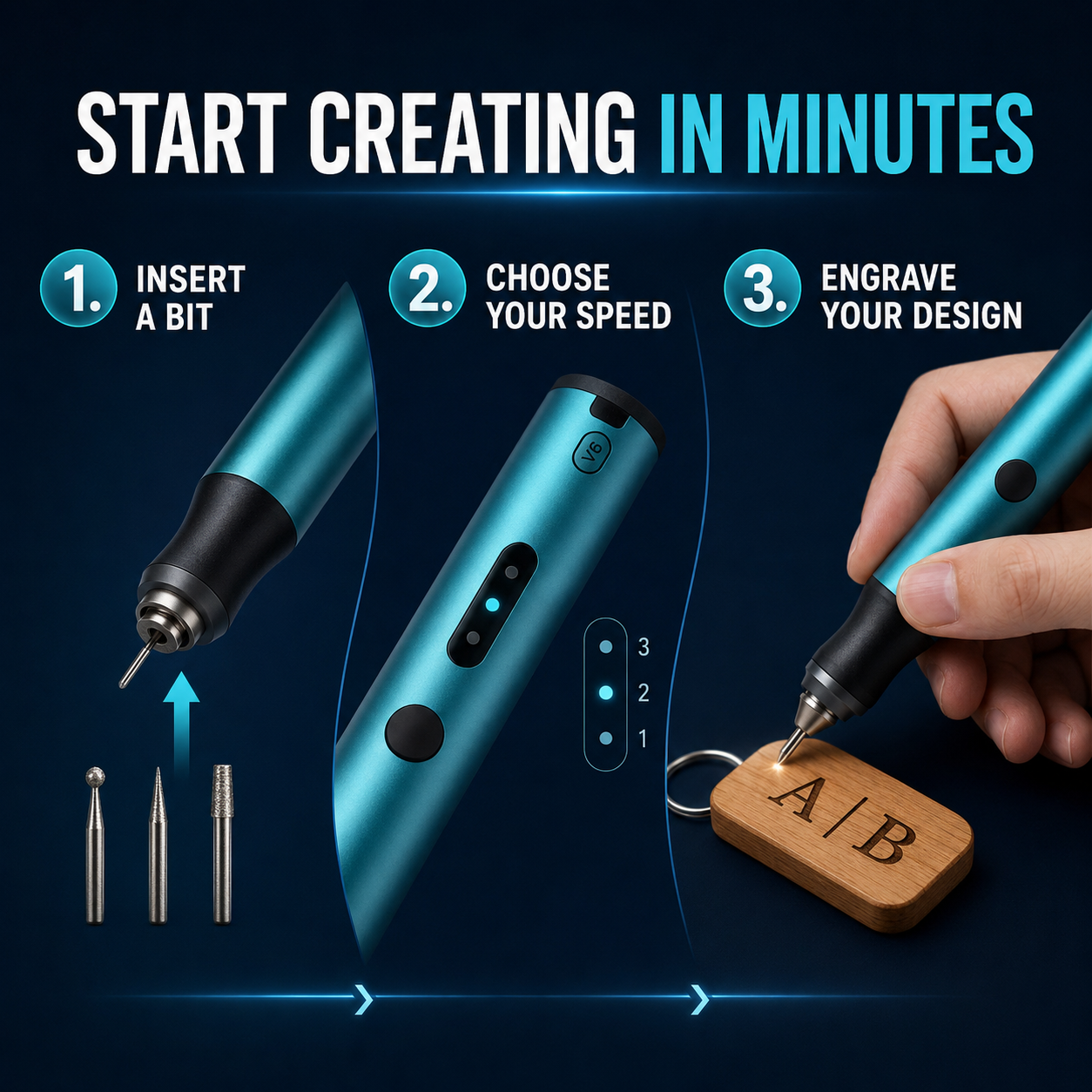 Cordless Rechargeable Engraving Pen 5-Speed Carving Kit