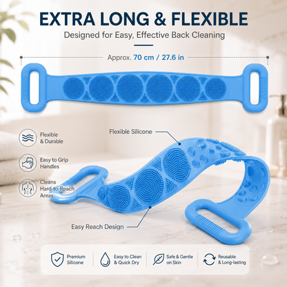 🛁 Long Handle Silicone Back Scrubber – Reach Every Inch In The Shower