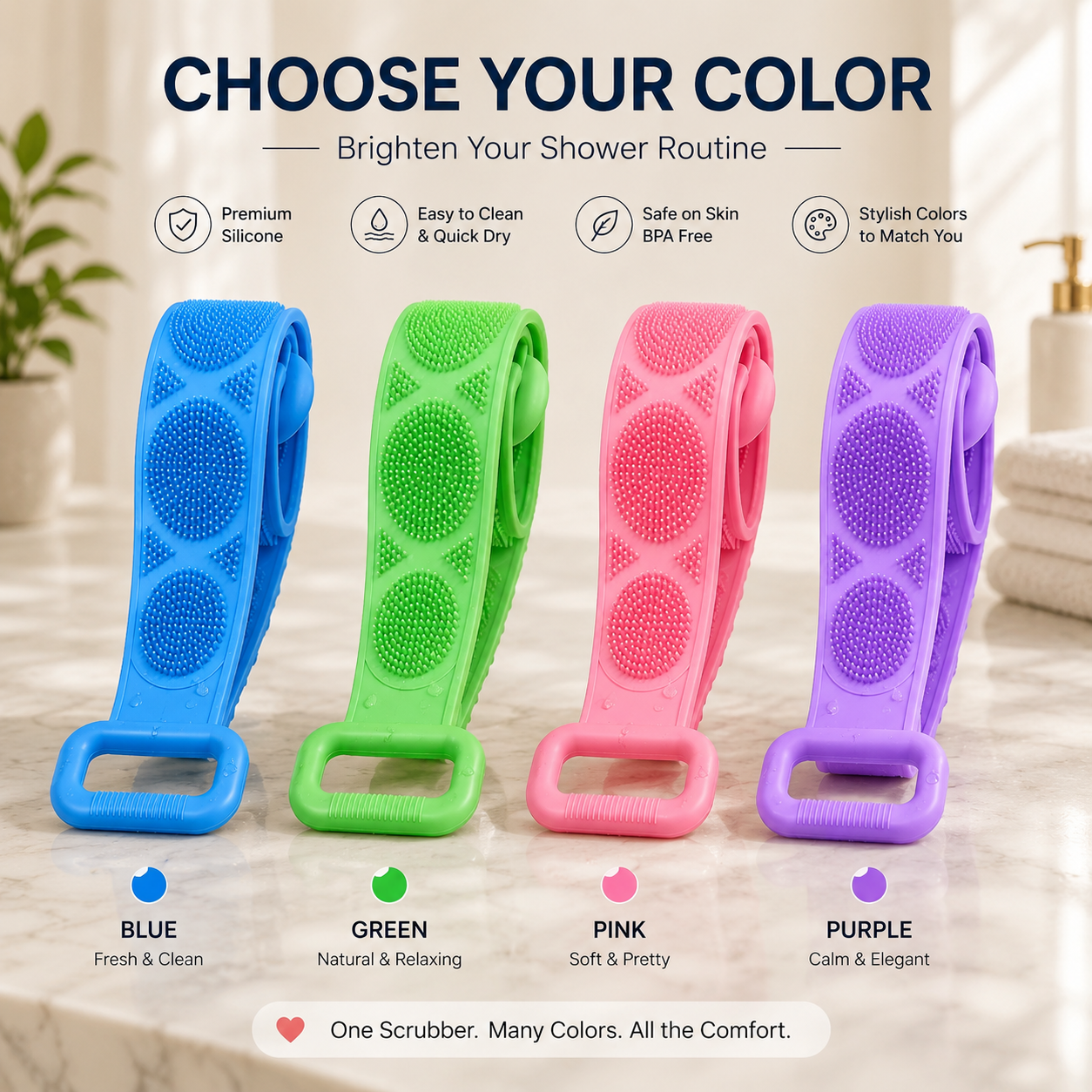 🛁 Long Handle Silicone Back Scrubber – Reach Every Inch In The Shower