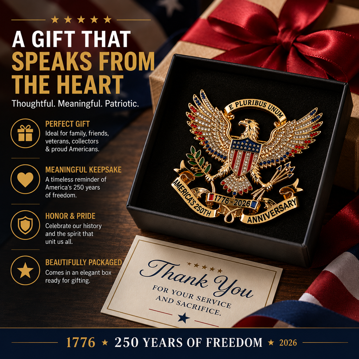 USA 250th Anniversary Eagle Pin – 1776–2026 Patriotic Collectible Keepsake