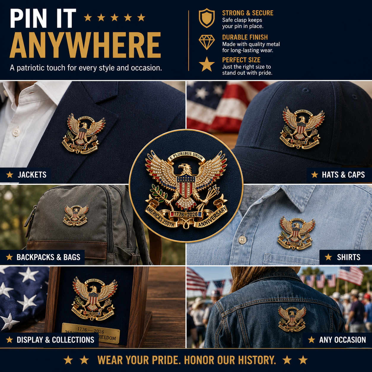 USA 250th Anniversary Eagle Pin – 1776–2026 Patriotic Collectible Keepsake