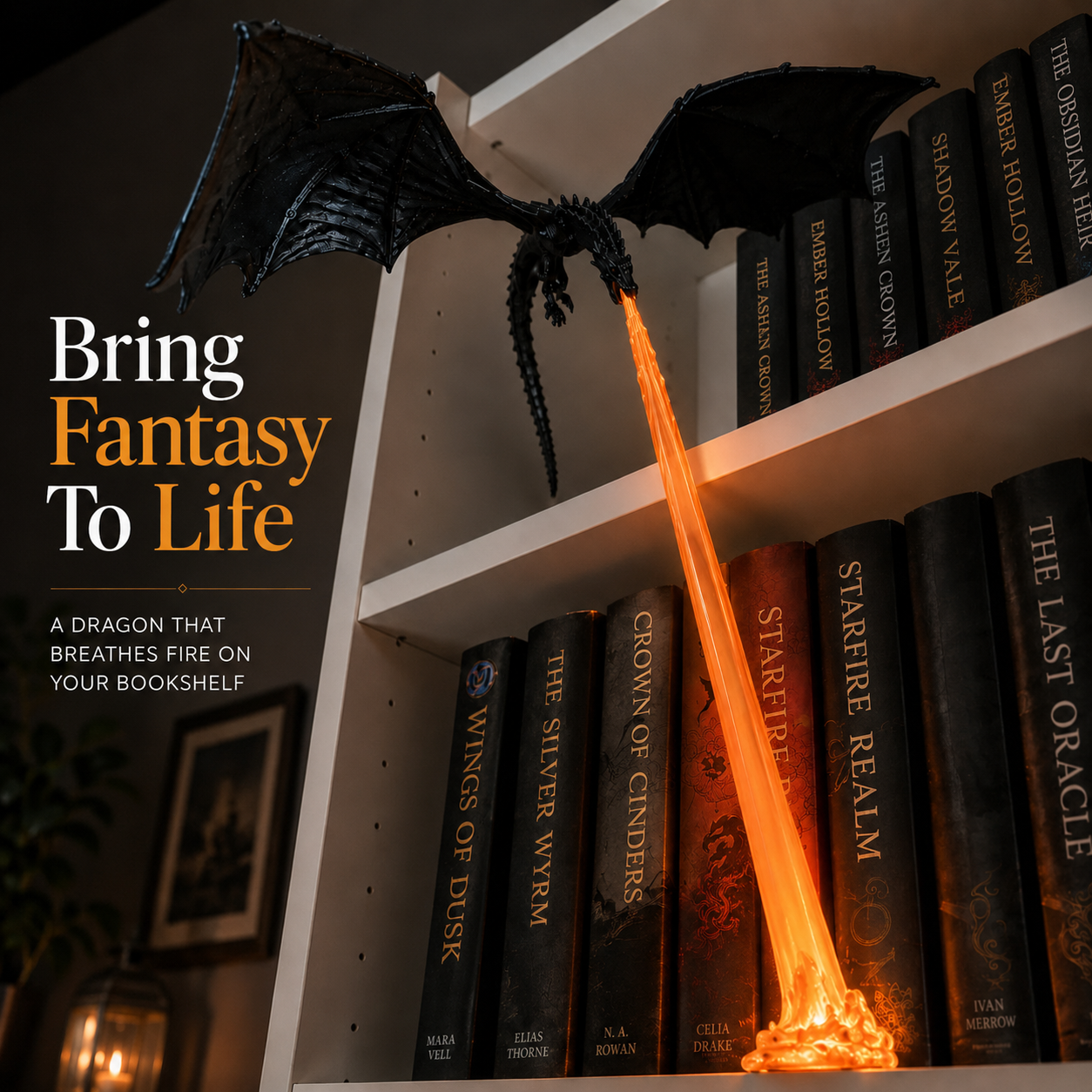 🔥 LAST DAY 50% OFF-🐉 Fire-Breathing Dragon Bookshelf Lamp – Fantasy LED Shelf Decor
