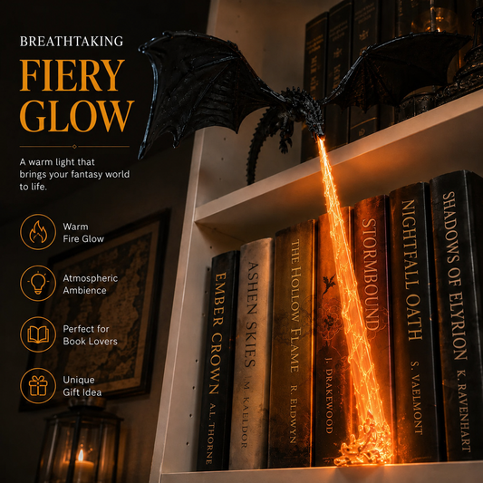 🐉 Fire-Breathing Dragon Bookshelf Decor Lamp + LED Flame Light Kit