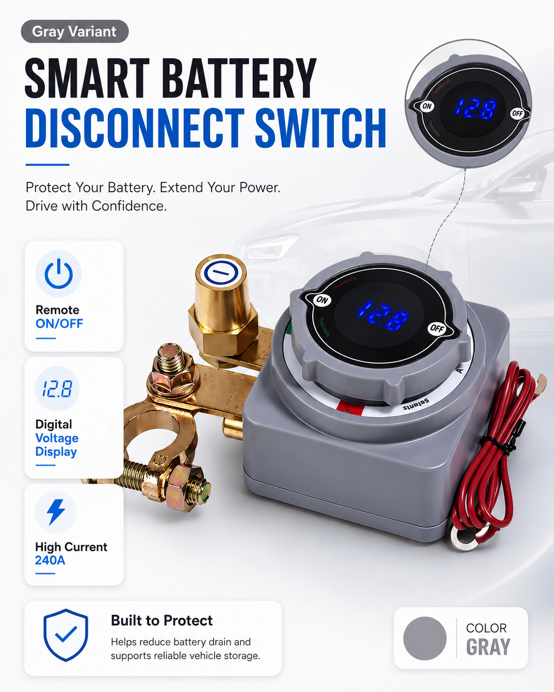 🔋 Smart Remote Battery Disconnect Switch – Voltage Display & Dual Key Fobs