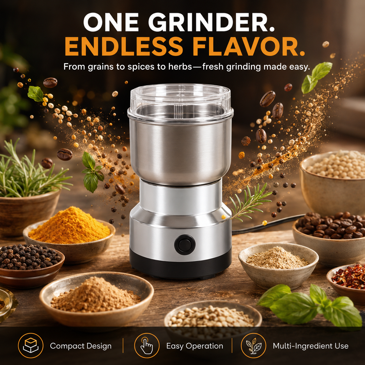 ⚡ Electric Coffee & Spice Grinder – Freshly Ground in Seconds
