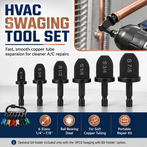 ⚡Copper Pipe Swage Tool Kit – 6 Drill Bits for A/C Repair (1/4"–7/8")