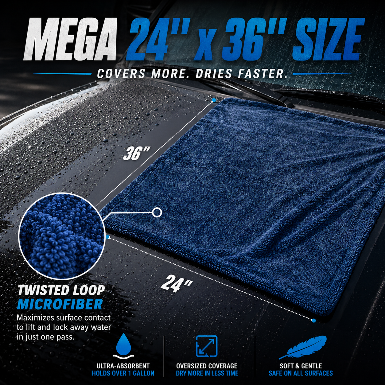 Chemical Guys Megalodon Drying Towel 24" × 36"