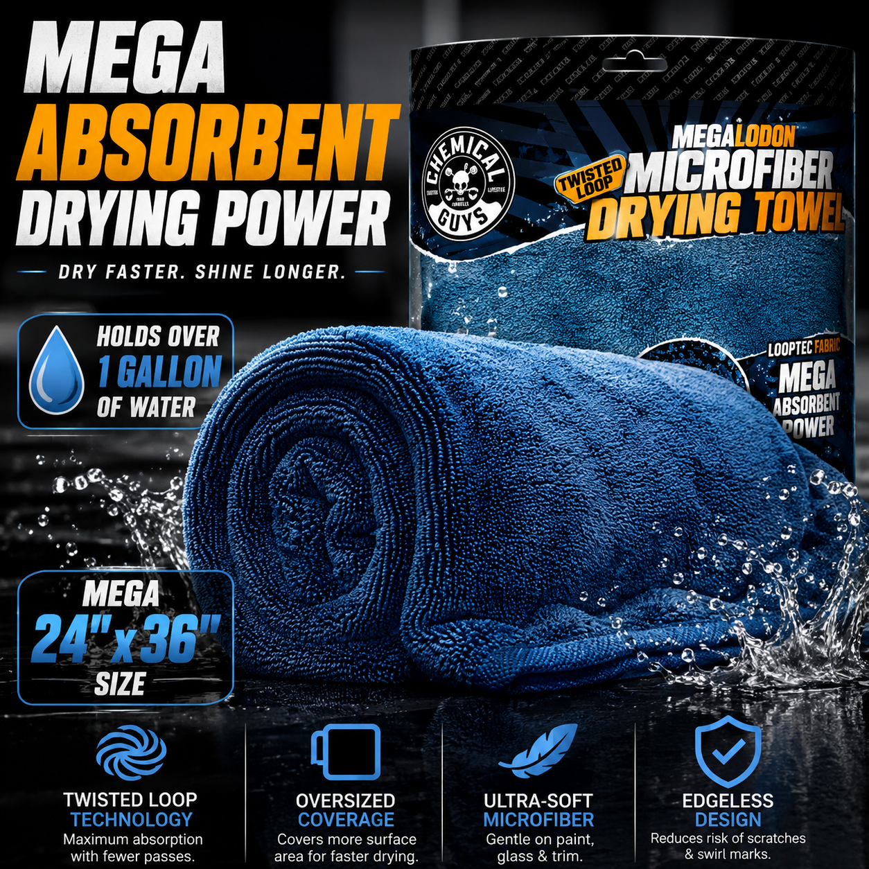 Chemical Guys Megalodon Drying Towel 24" × 36"