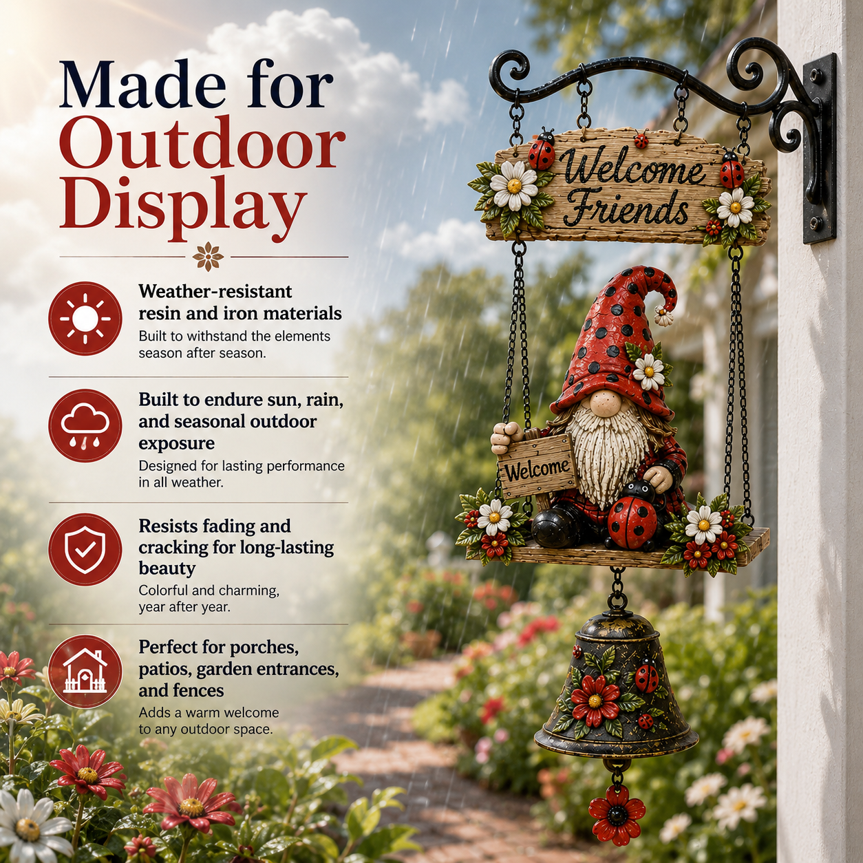 🔥50% OFF TODAY ONLY – Rustic Garden Gnome Bell Outdoor Decor 🐞🌼