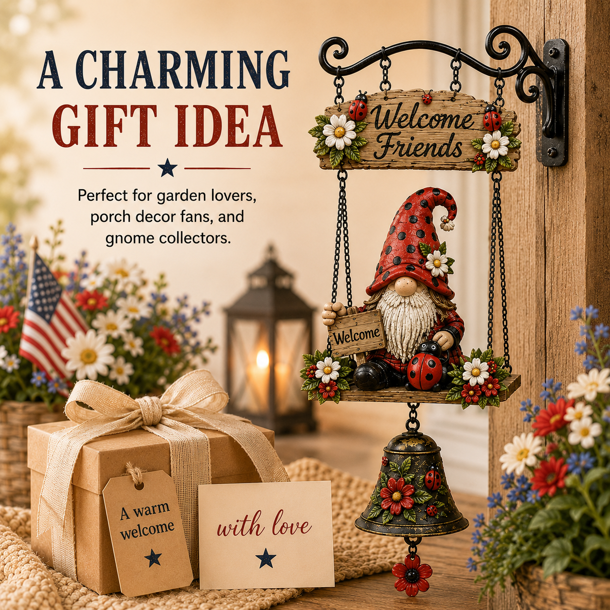 🔥50% OFF TODAY ONLY – Rustic Garden Gnome Bell Outdoor Decor 🐞🌼