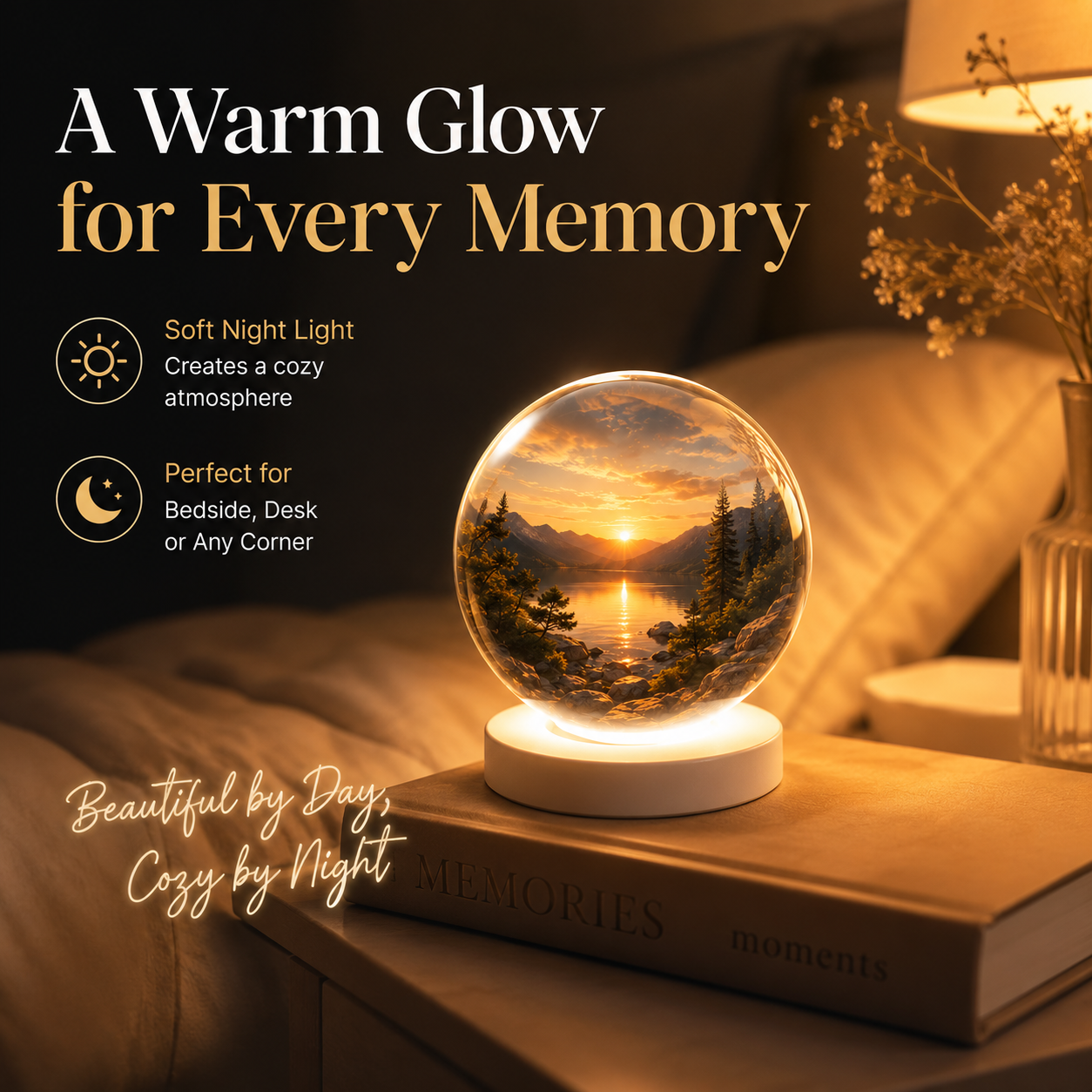 3D Crystal Ball 2.7In Personalized Light-up Sphere with Digital Video & Photo Display Custom Gift for Babies Couples & Pets black
