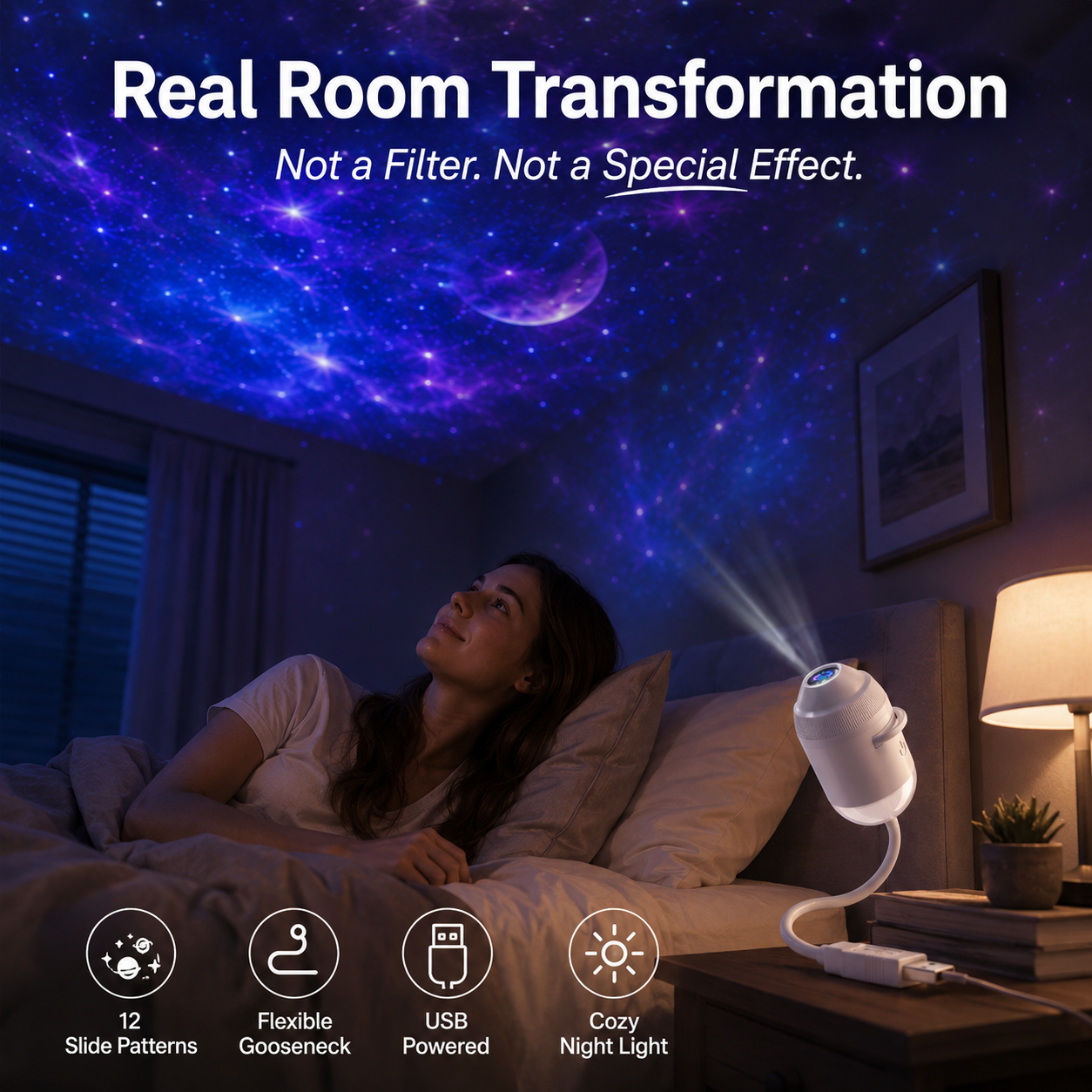 Galaxy Star Projector Night Light – Transform Your Room into a Dreamy Starry Sky with 24 Projection Films