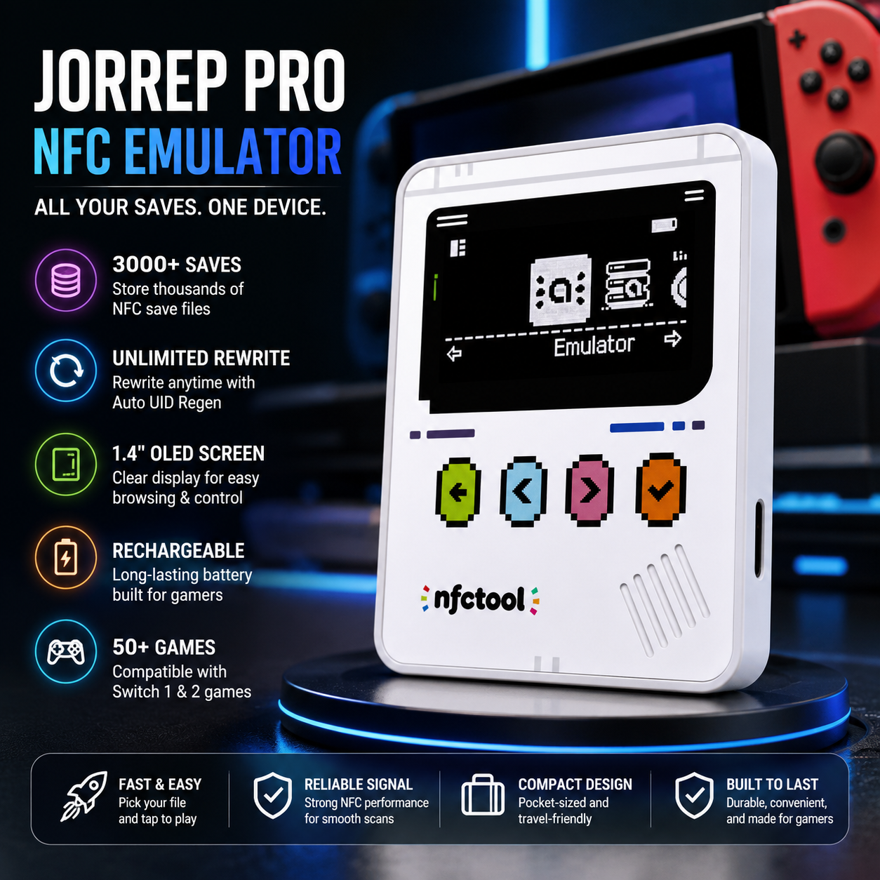 JORREP Pro NFC Emulator | 3000+ Saves & OLED Screen