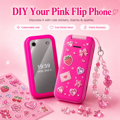 Pink Retro Flip Phone with Large Buttons – Cute 2G Basic Phone for Calls, Texts & Backup Use