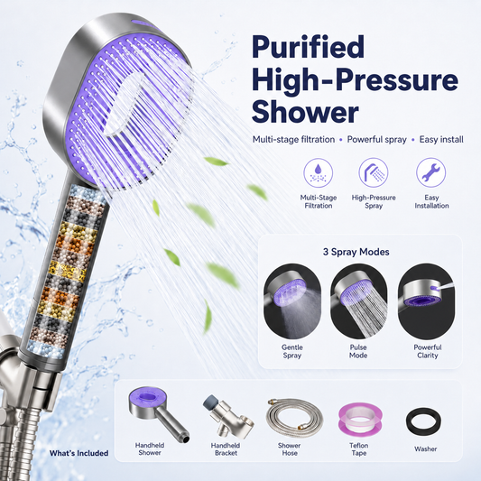 Handheld High-Pressure Shower Head with 20-Stage Filtration | Spa-Like Experience