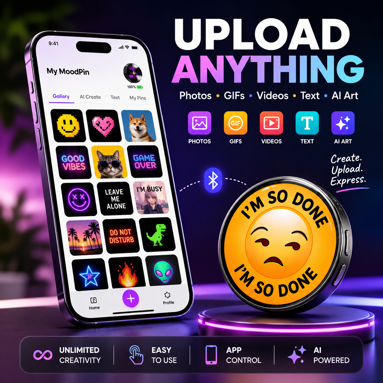 Mood Badge | Custom Digital Pin for Photos, GIFs & Messages
