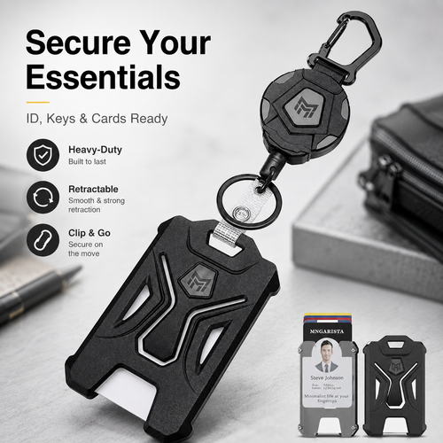 Heavy Duty Retractable Badge Holder with Carabiner Clip