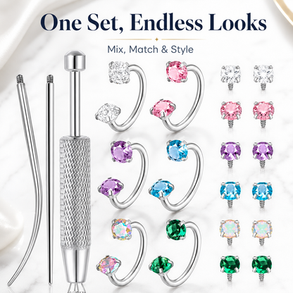 316L Surgical Steel Horseshoe Nose Ring Set | 18G 20G CZ Piercing Jewelry