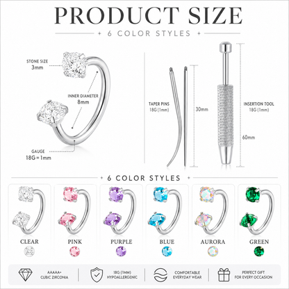 316L Surgical Steel Horseshoe Nose Ring Set | 18G 20G CZ Piercing Jewelry