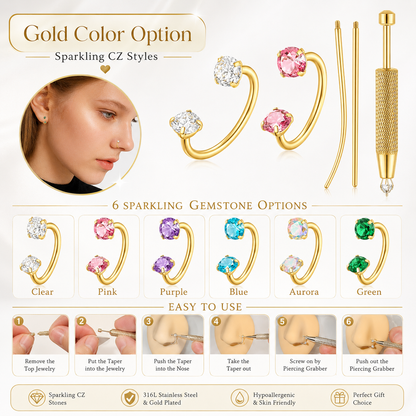 316L Surgical Steel Horseshoe Nose Ring Set | 18G 20G CZ Piercing Jewelry