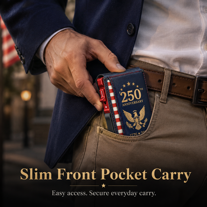 250th Anniversary RFID Blocking Wallet for Men – Slim Pop-Up Aluminum Card Holder with Cash Slot & ID Window