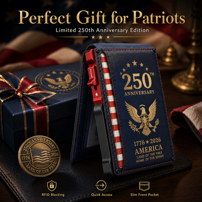 🎁America 250th Anniversary RFID Wallet – Patriotic Slim Pop-Up Card Holder for Men