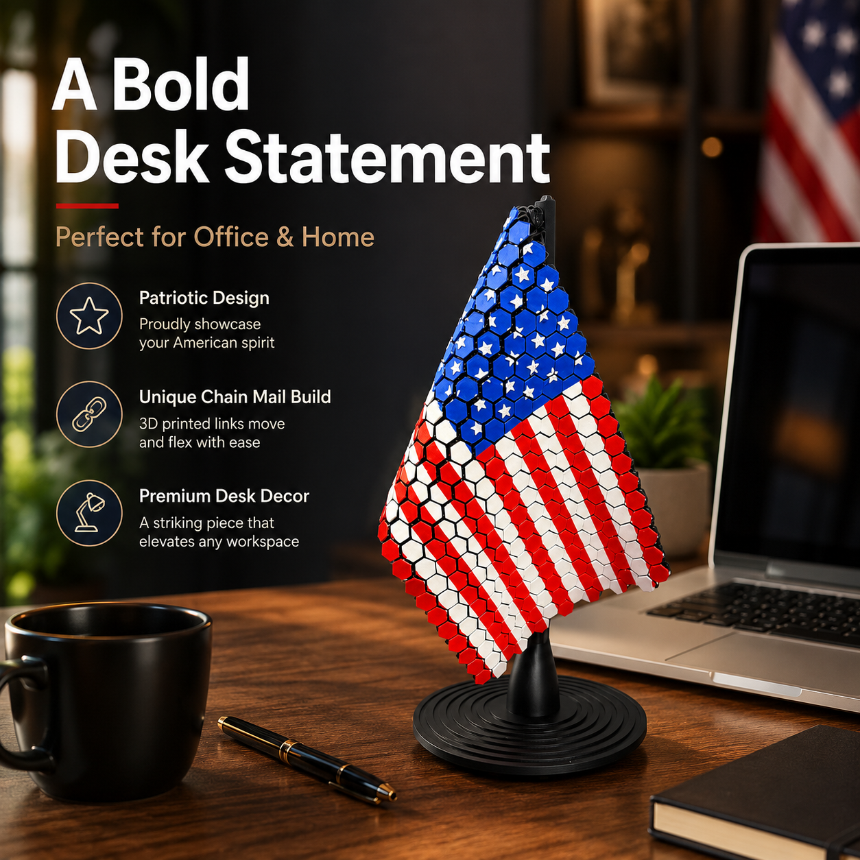 3D Printed American Flag Chain Mail Desk Decor